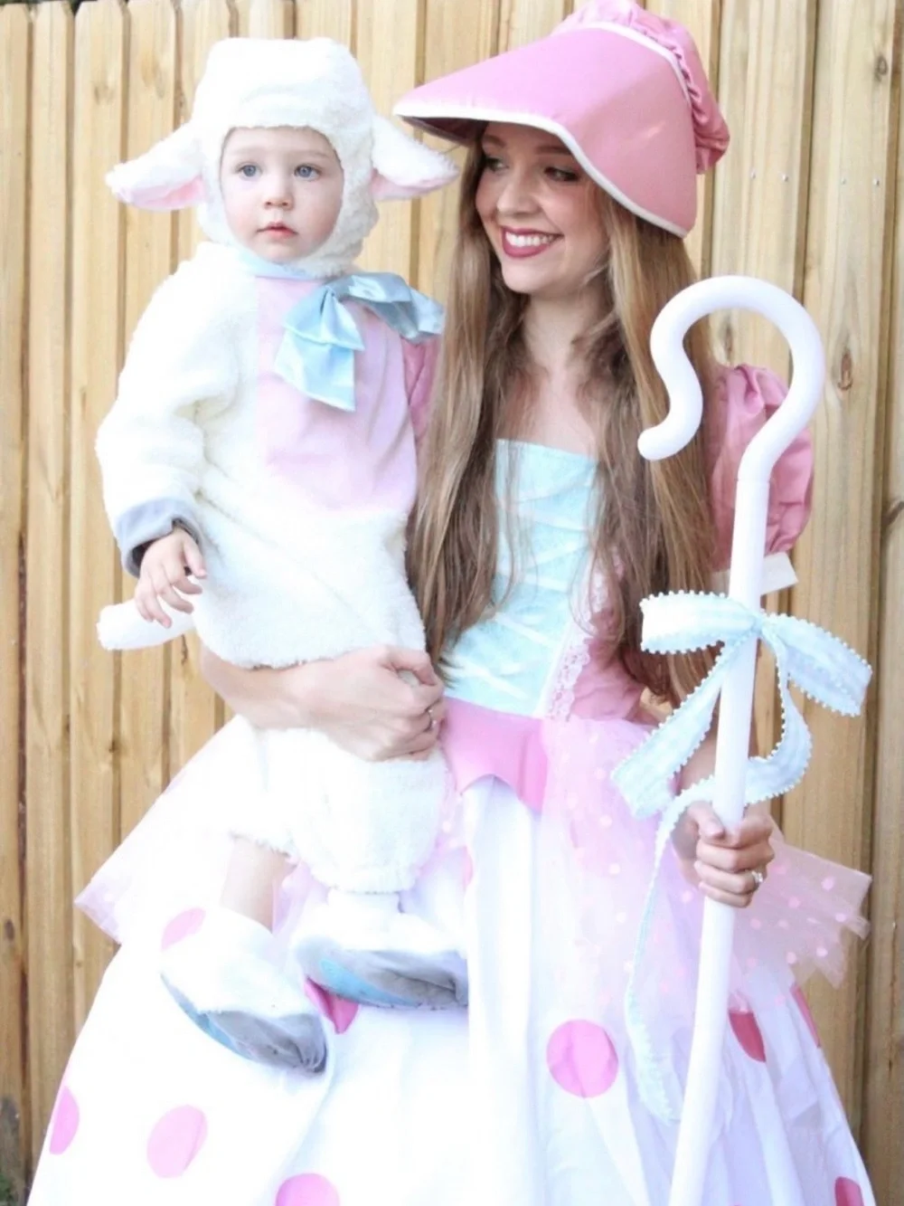 Classic White and Pink Lamb Baby Costume with Blue Bow and booties